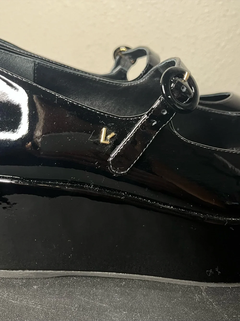 Larroude Blair Flatform Mary Jane’s Platform Wedge in Black Patent Leather